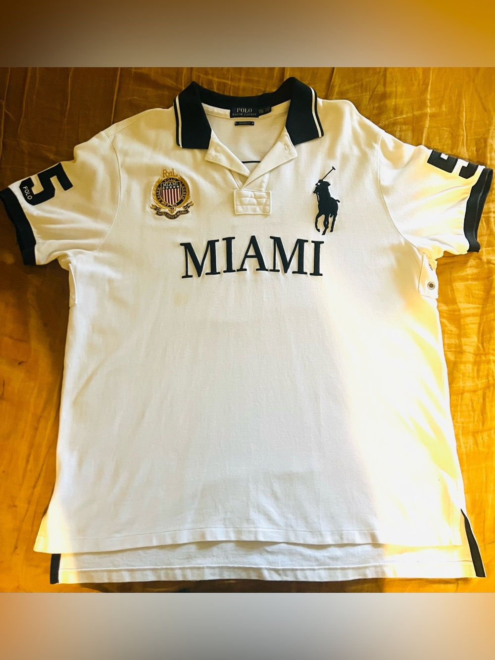 White Polo Shirt with Black Number 5 - Men's Shirt